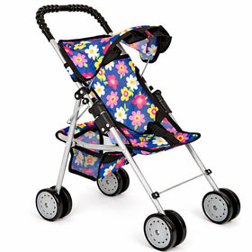 Fash N Kolor doll stroller with purple flower frame folded for compact storage