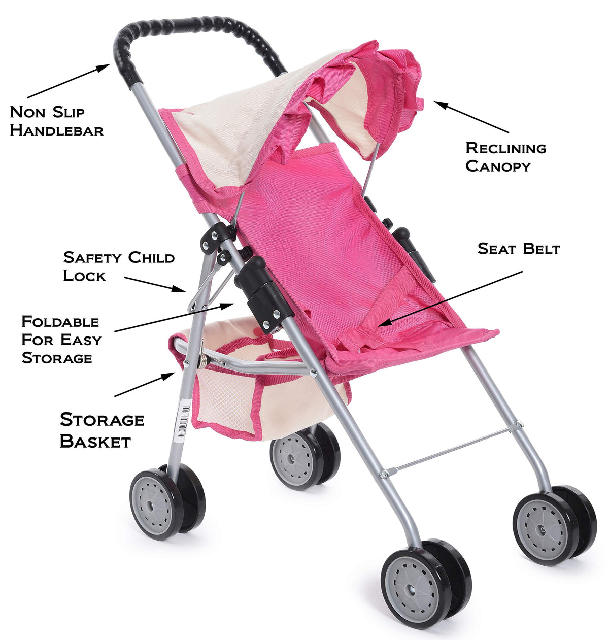 Fash N Kolor Doll Stroller with removable seat for easy washing after play.