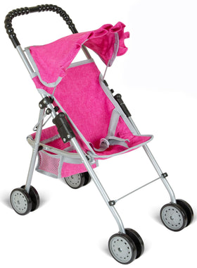 fash n kolor Flower doll stroller front view in denim pink for imaginative play.