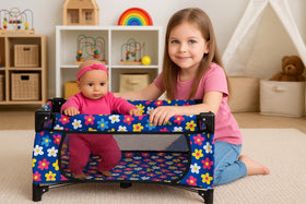 Fash N Kolor Foldable Doll Crib enables quick packing for travel and storage.