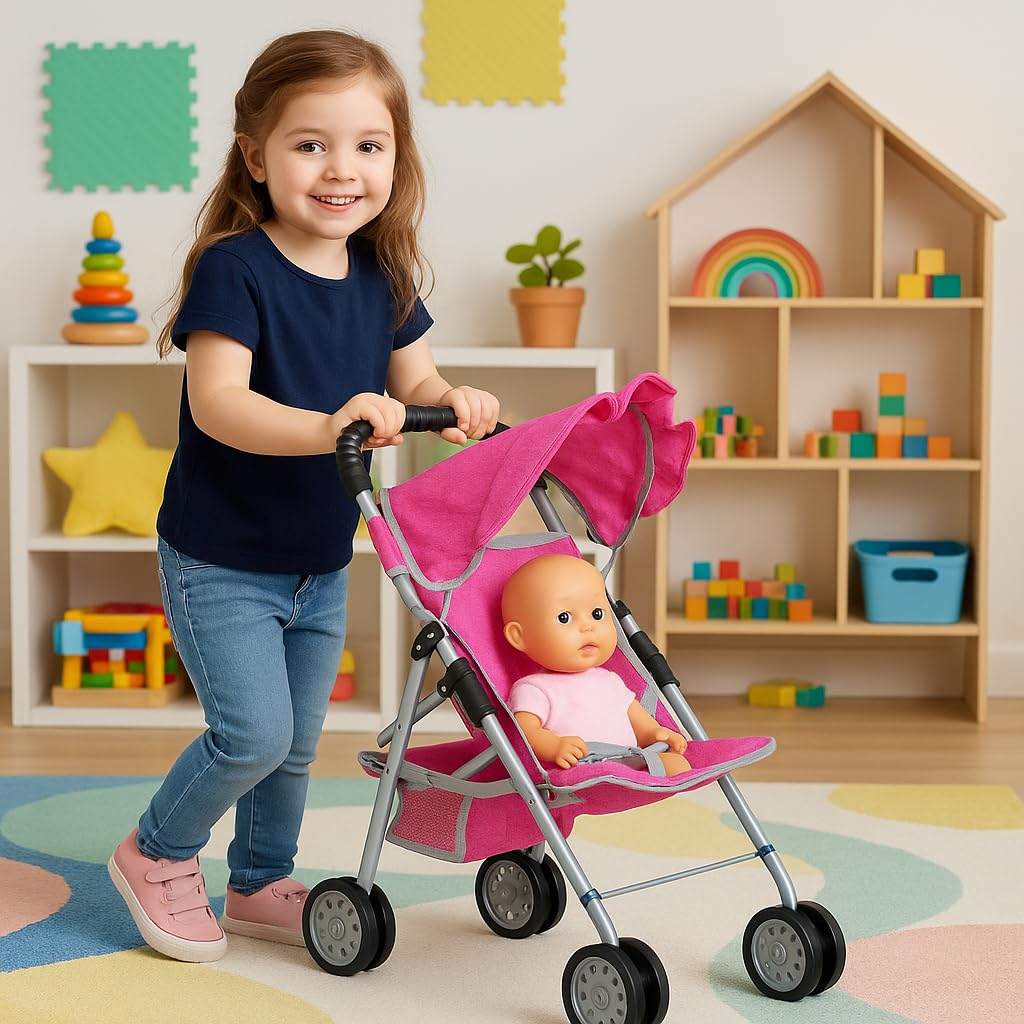fash-n-kolor Foldable doll stroller for easy storage and on-the-go fun.