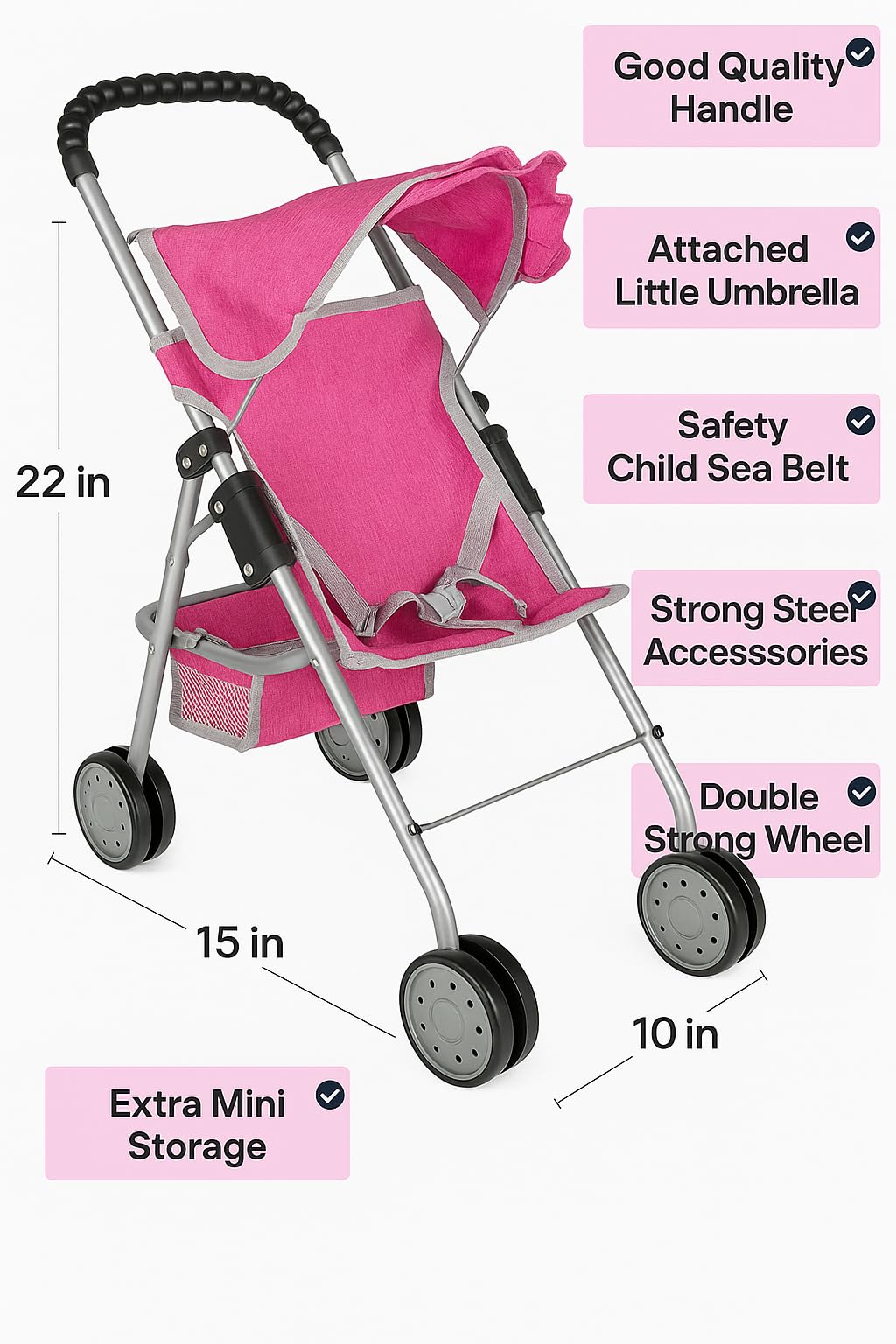 fash-n-kolor Hood open-close feature mimics real pram for pretend play.