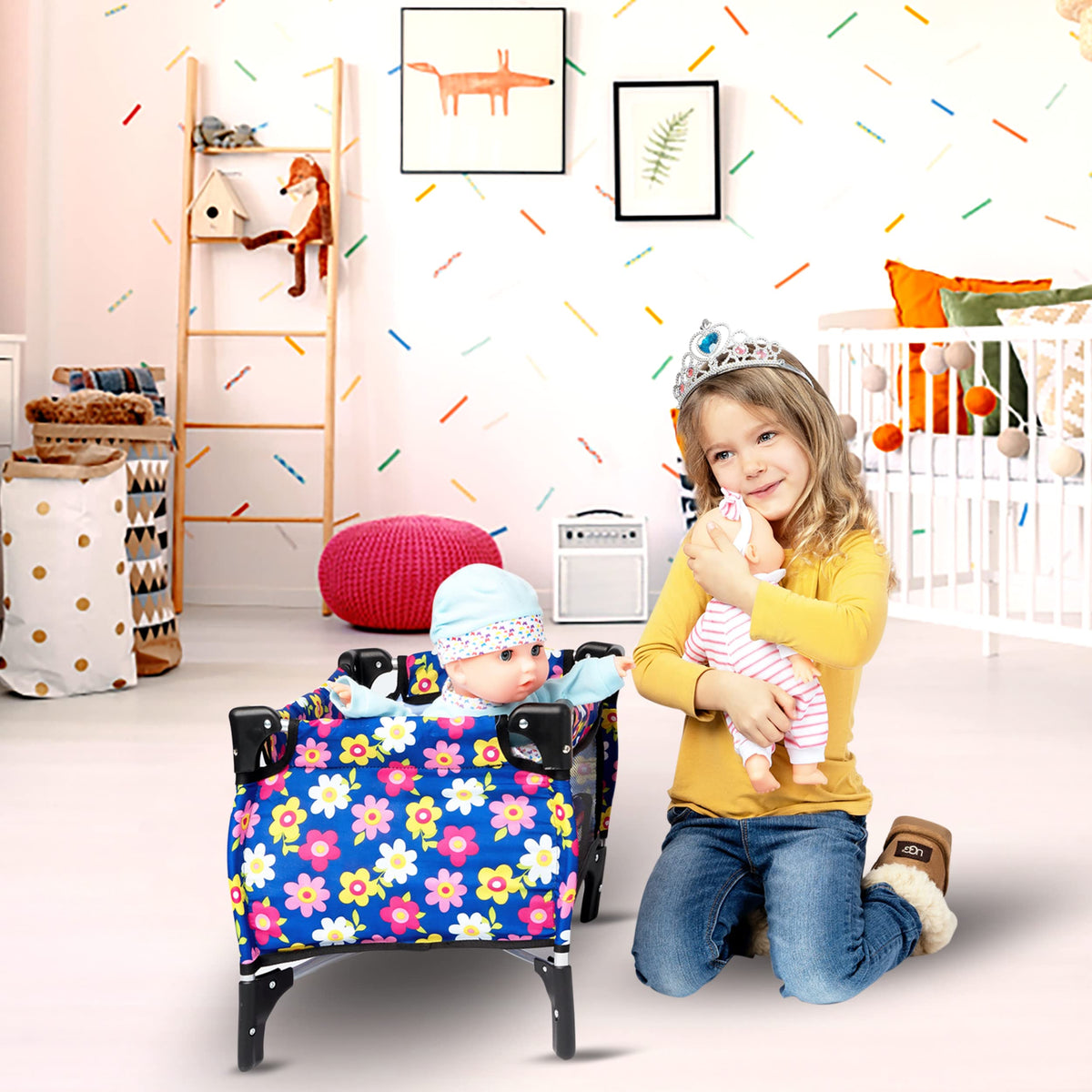 Fash N Kolor Travel Doll Crib fits in playrooms and bags.