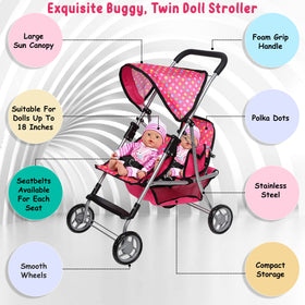 Fash N Kolor Twin Doll Stroller with storage basket for accessories.