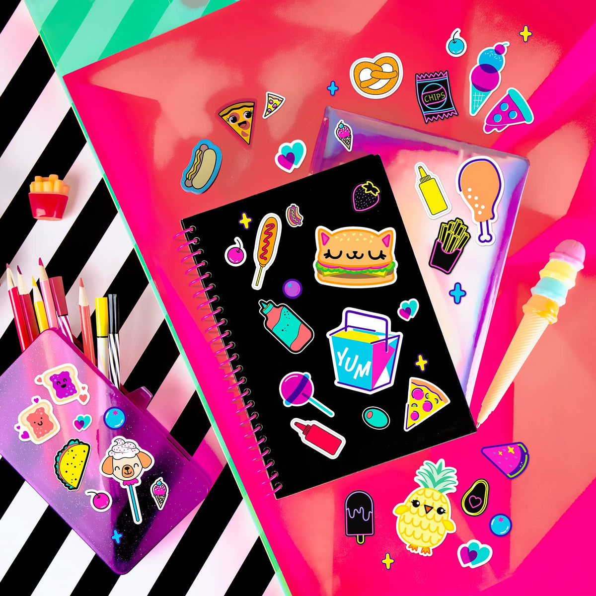Fashion Angels colorful stickers variety across fantasy, food, animals.