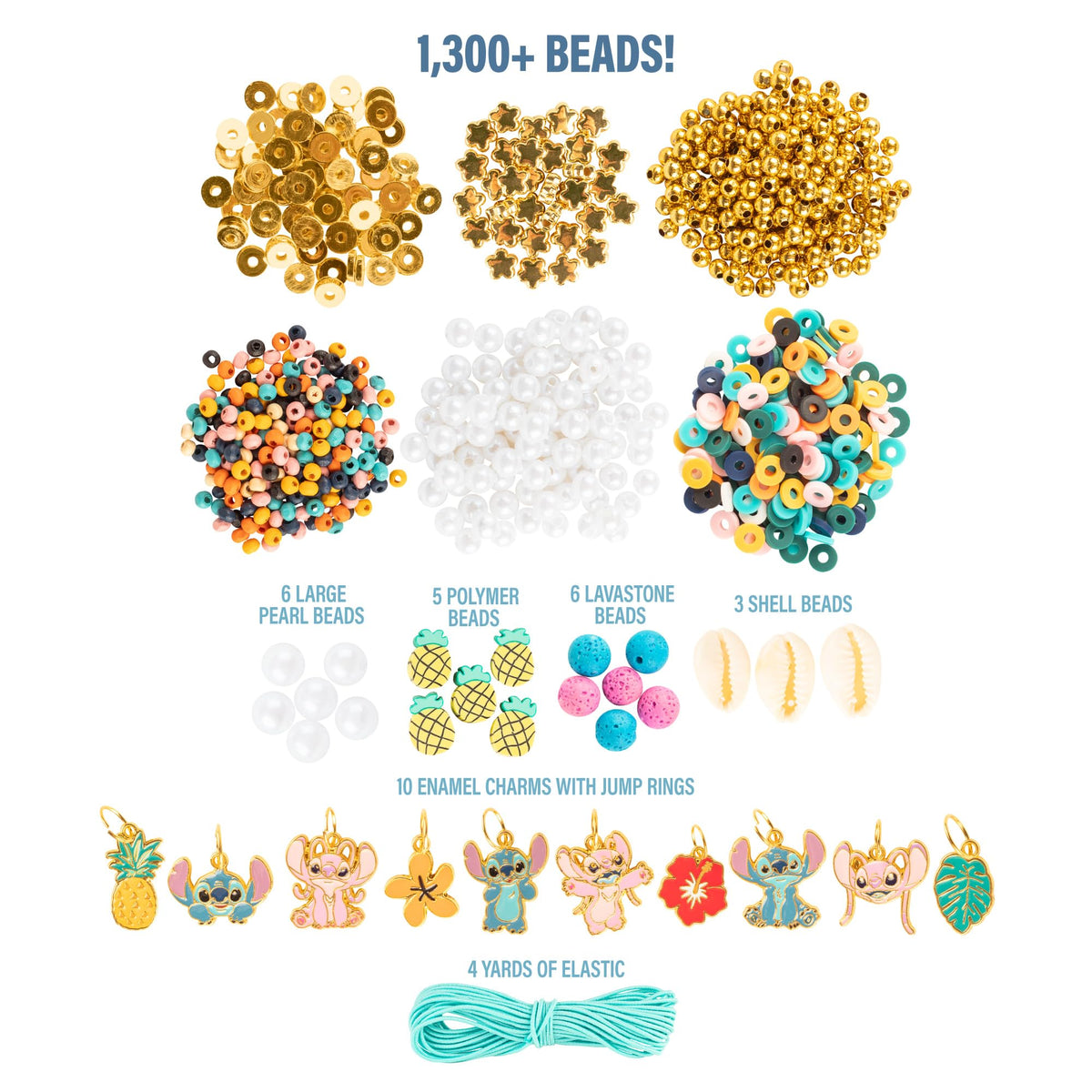 Fashion Angels Disney Stitch beads palette shows over 1,300 pieces for endless designs.
