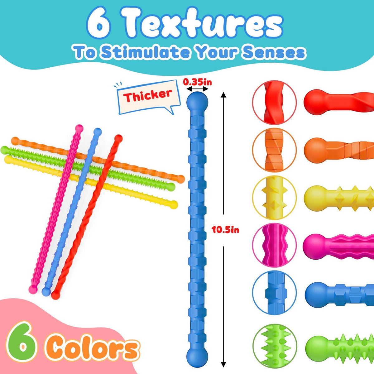 Fasray bright color sensory sticks with varied surfaces for tactile exploration