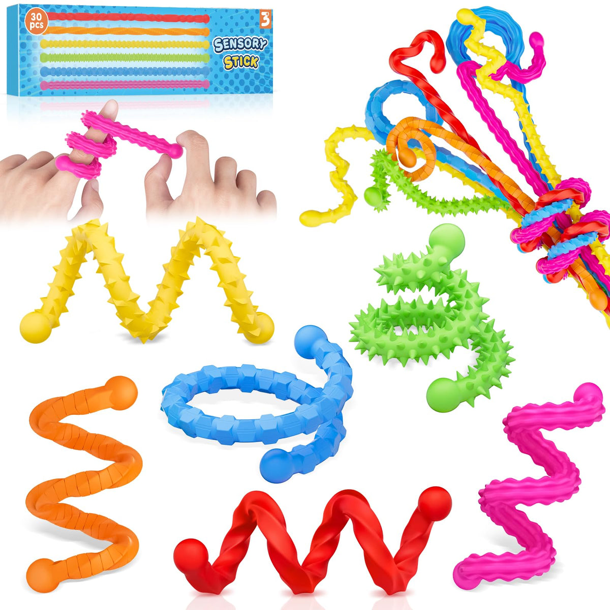 Fasray silicone textured fidget sticks bulk set for classroom calm and focus