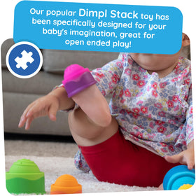 Fat Brain Toys Dimpl Stack in action supports cause-and-effect learning.