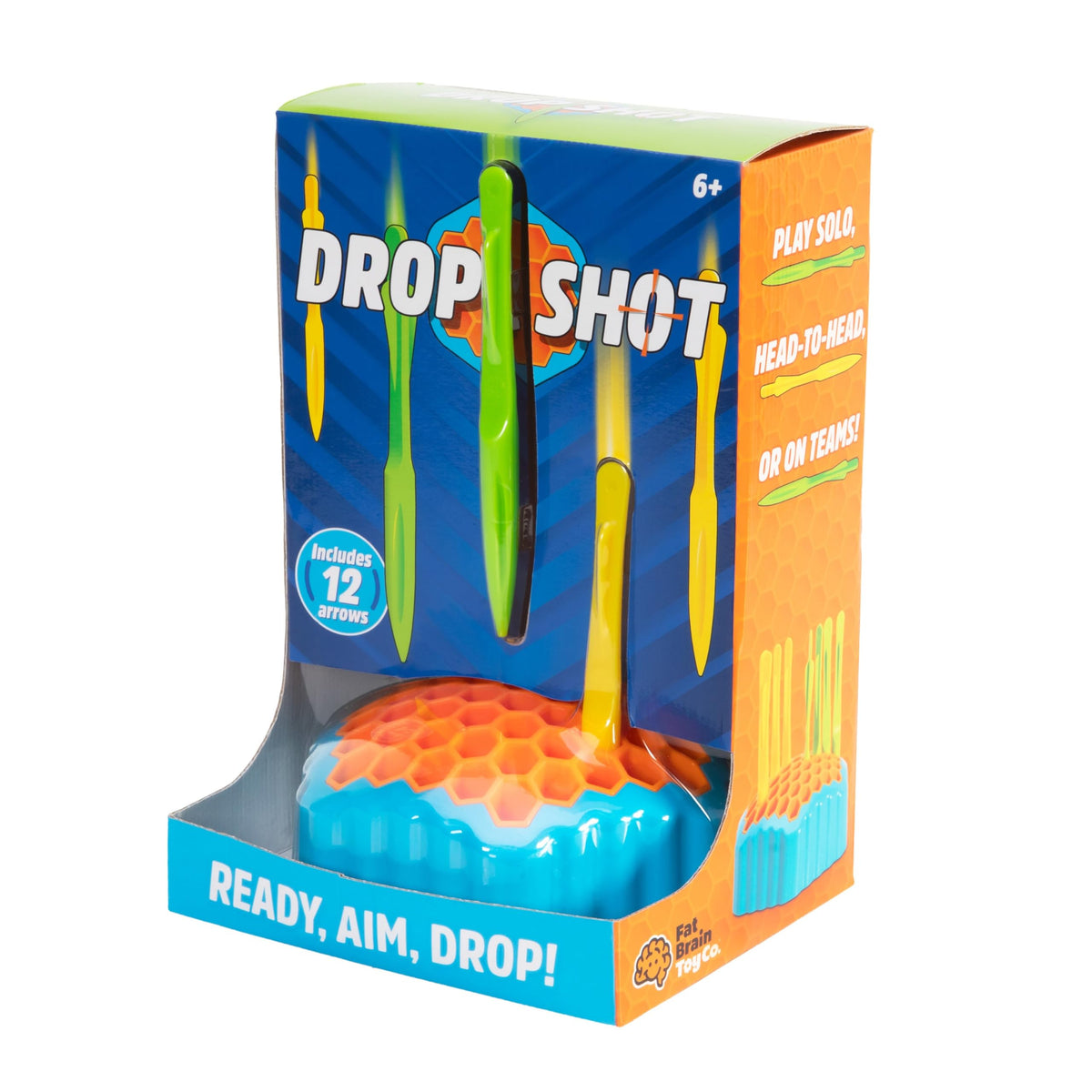Fat Brain Toys Drop Shot setup shows hex grid ready for fast, strategic play.