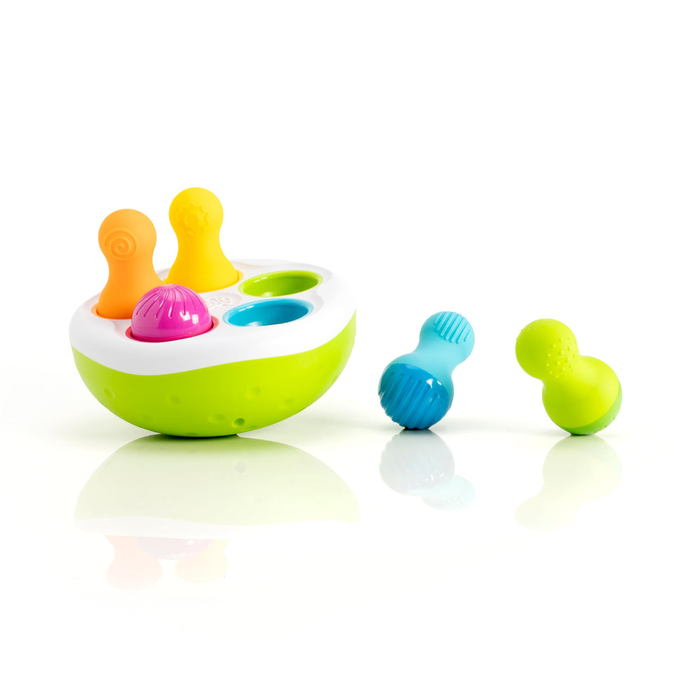 Fat Brain SpinnyPins bowl with colorful pins for sorting and sensory exploration