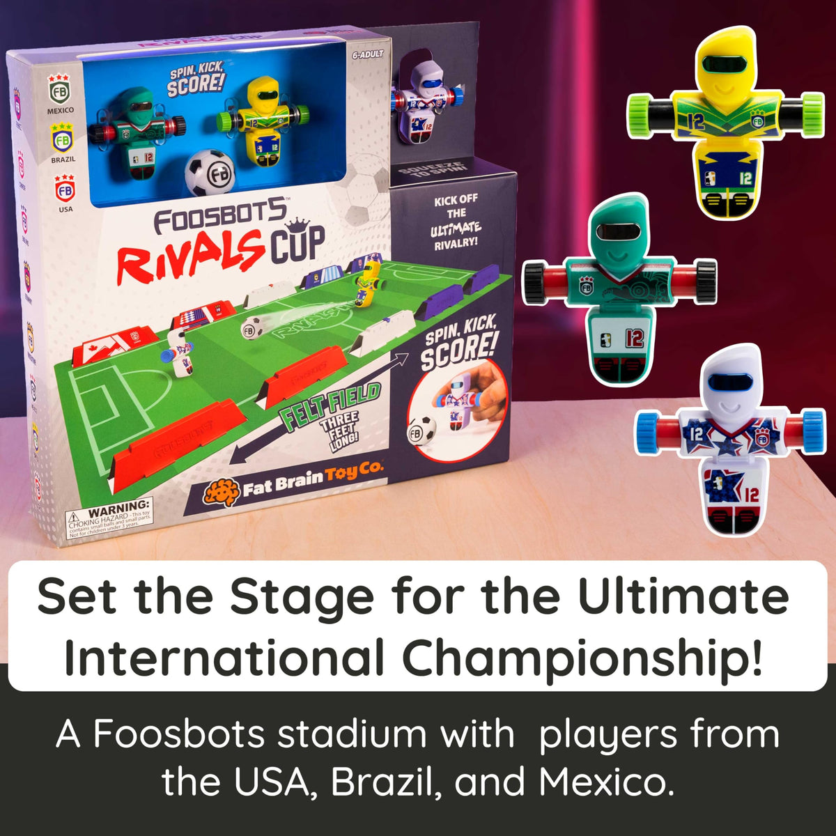 Fat Brain Toys Foosbots field layout ready for portable, on-the-go play.