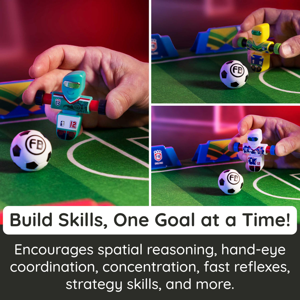 Fat Brain Toys mini soccer balls included for immediate shooting action.