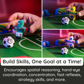Fat Brain Toys mini soccer balls included for immediate shooting action.