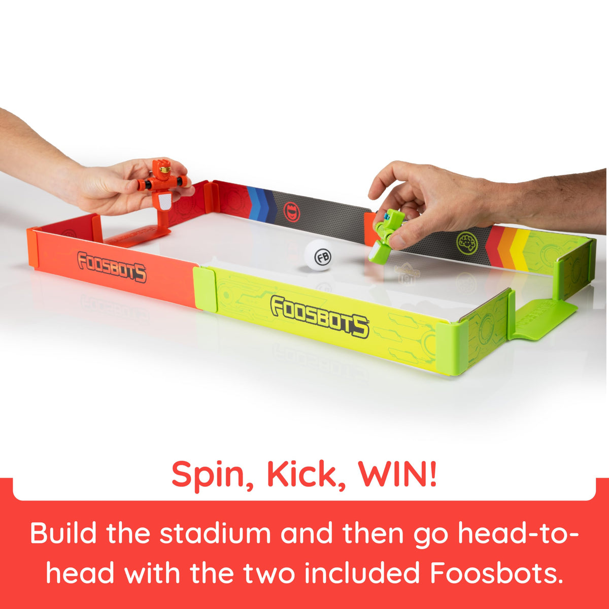 Fat Brain Toys Foosbots stadium with buildable training gear encourages imaginative play.