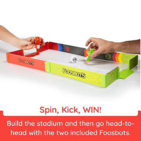 Fat Brain Toys Foosbots stadium with buildable training gear encourages imaginative play.