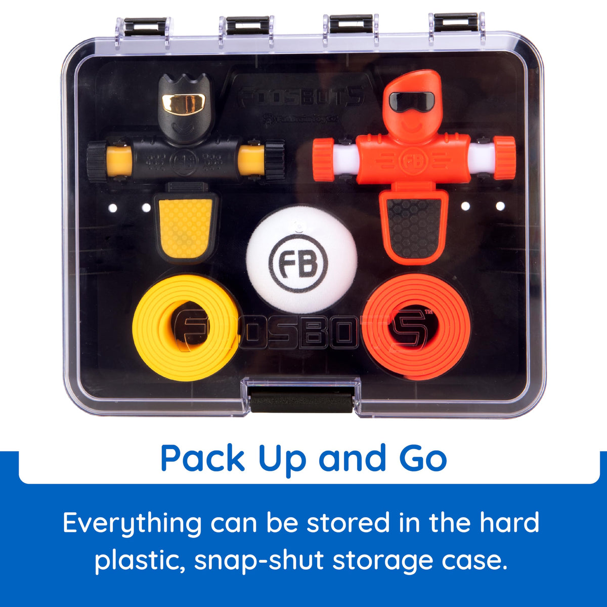 Storage case keeps Foosbots pieces organized after play sessions