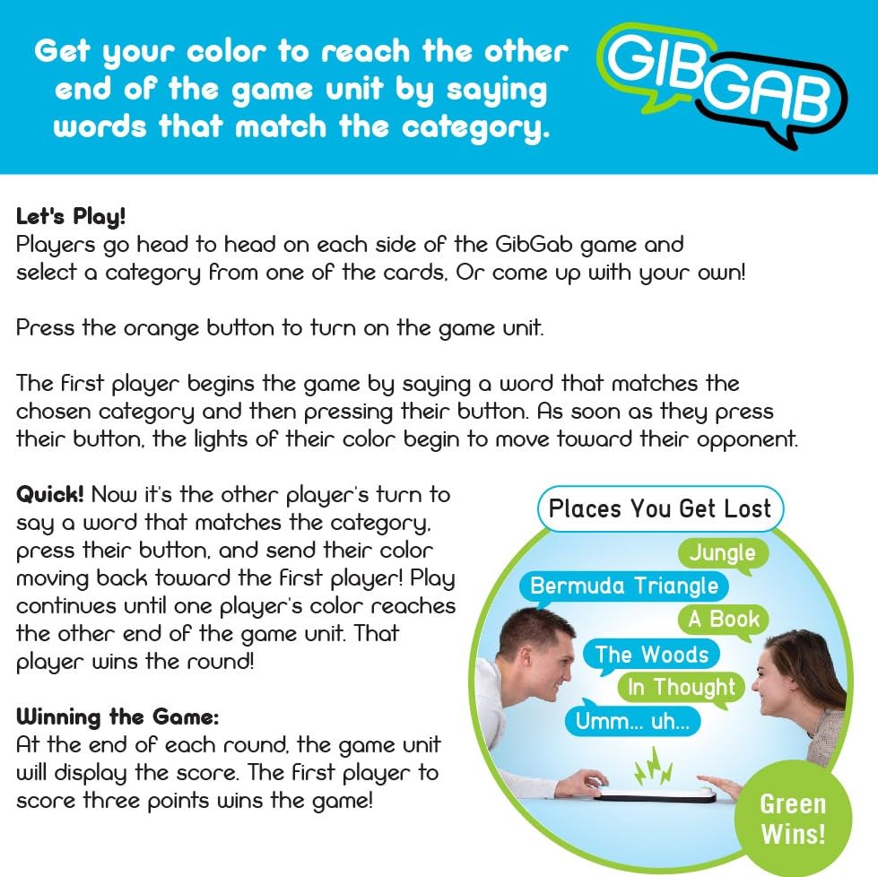 Fat Brain Toys GibGab requires three AAA batteries for competitive play.