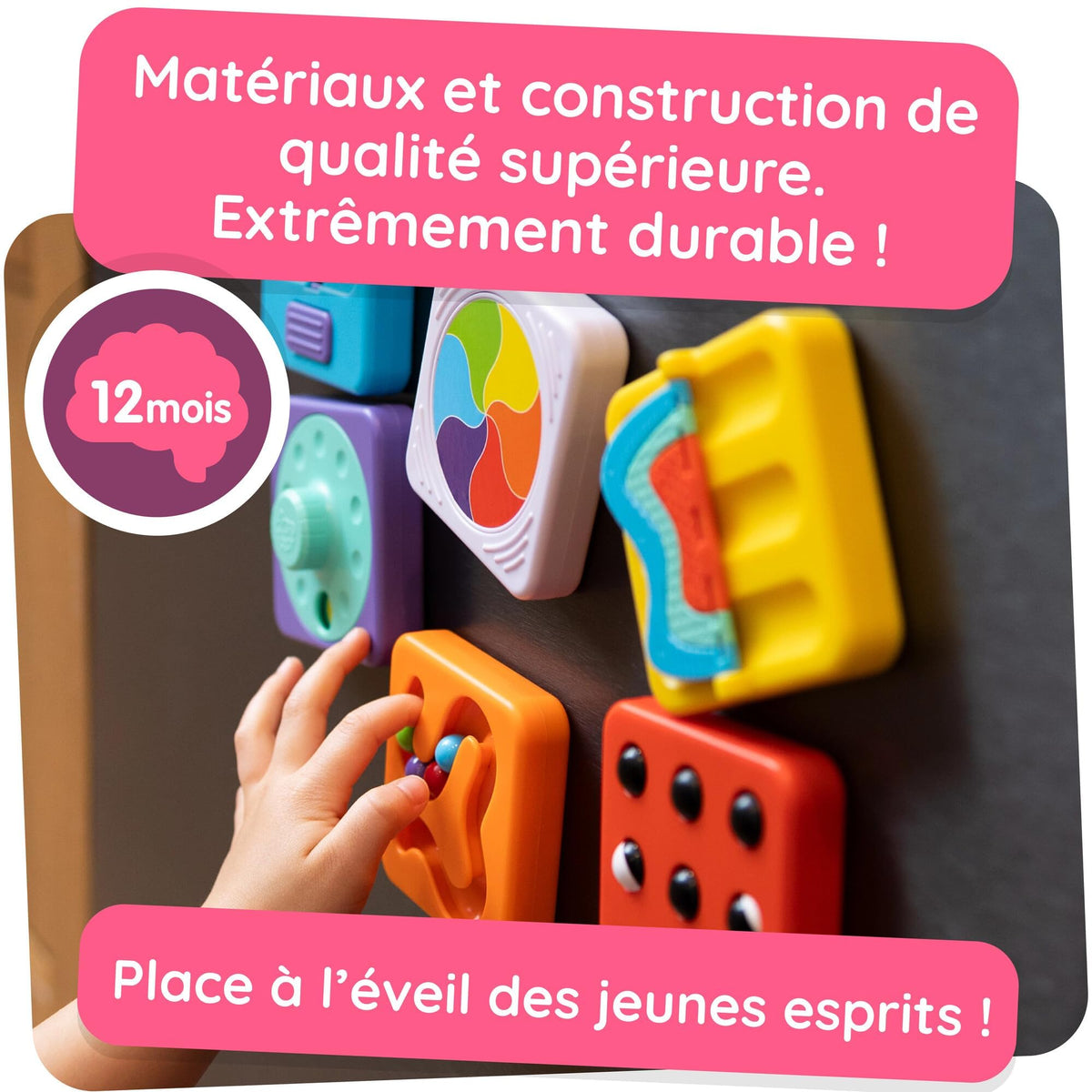 Fat Brain Toys PlayTab Essentials rolling balls tile provides tactile feedback for early sensorimotor play.