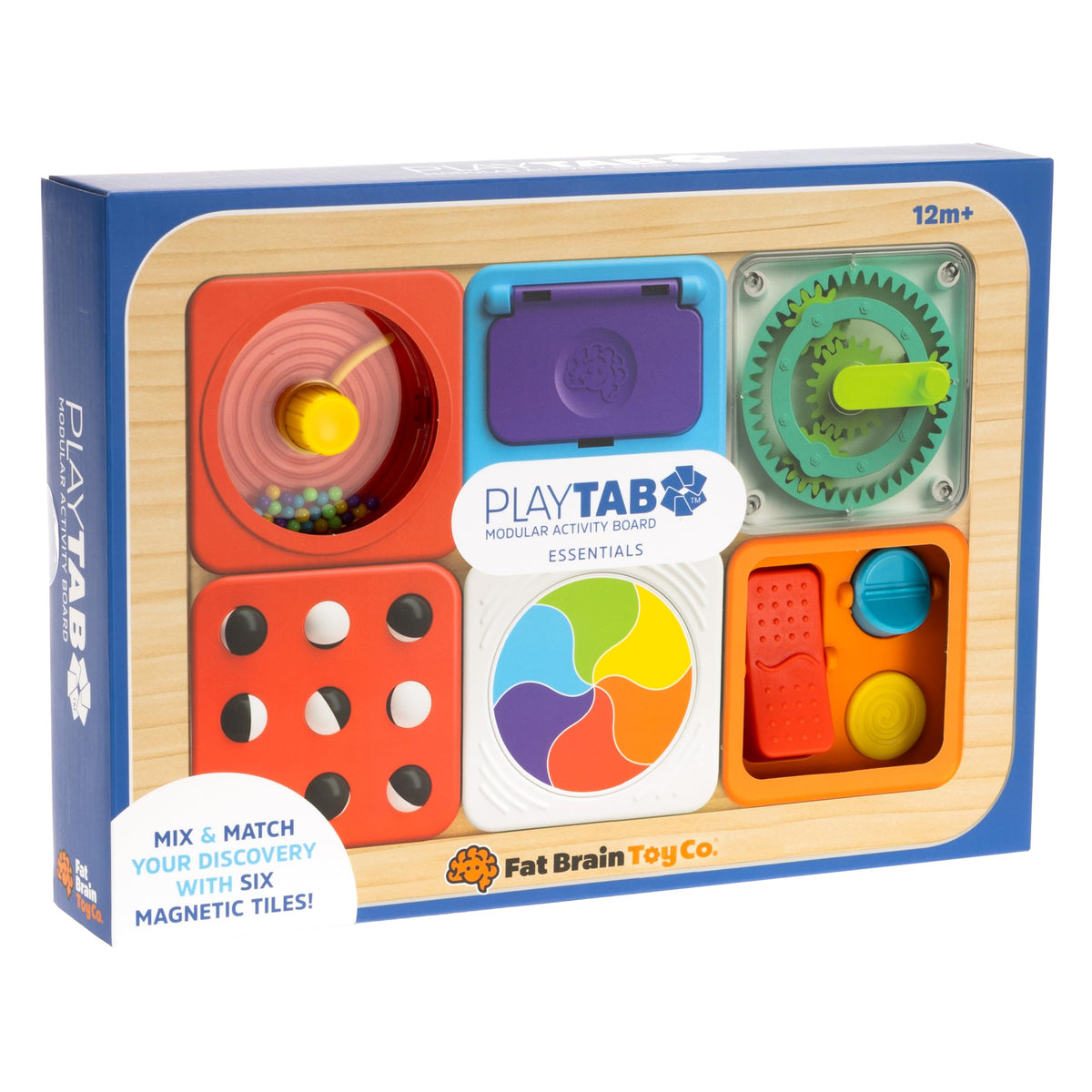 Fat Brain Toys PlayTab Essentials travel-ready busy board fits strollers, car seats, and trips.