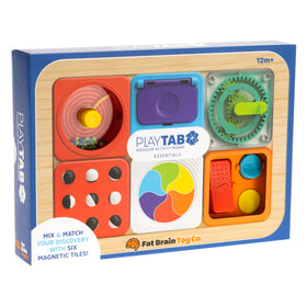 Fat Brain Toys PlayTab Essentials travel-ready busy board fits strollers, car seats, and trips.