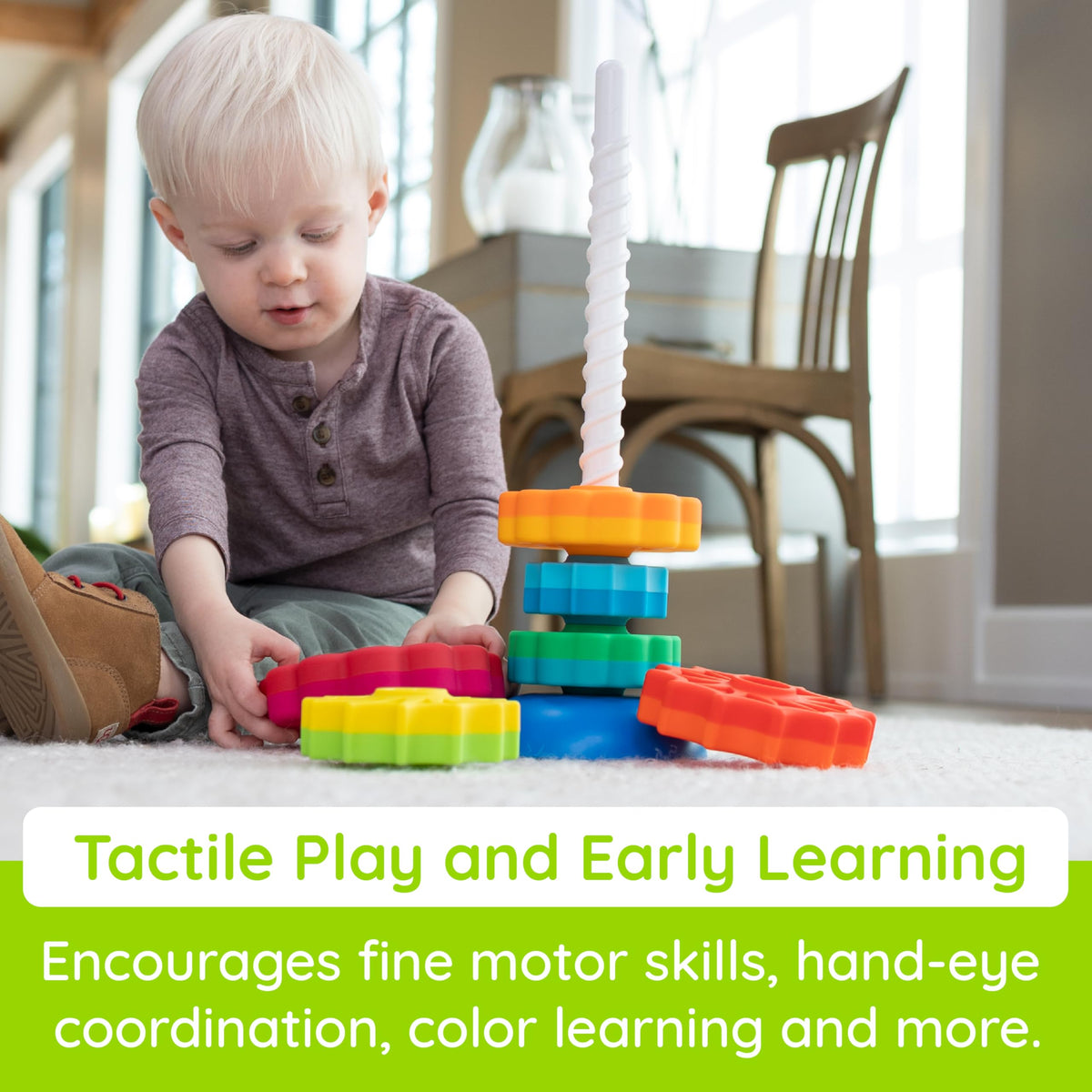 Fat Brain Toys SpinAgain promotes counting as discs stack and rotate.