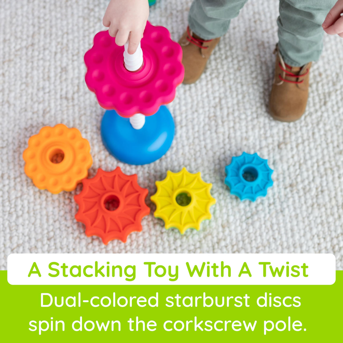 Fat Brain Toys SpinAgain colorful discs support sorting by color and shape.