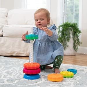Fat Brain Toys SpinAgain pole and base showing cause-and-effect play.