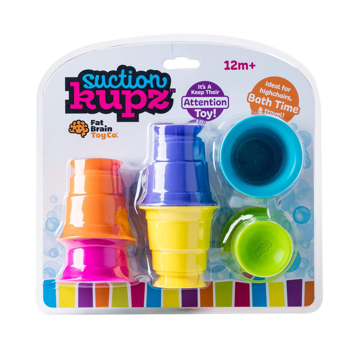 Fat Brain Toys Suction Kupz colorful cups promote spatial exploration and stacking fun.