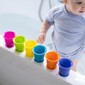 Fat Brain Toys Suction Kupz soft silicone cups are toddler-friendly and easy to grip.