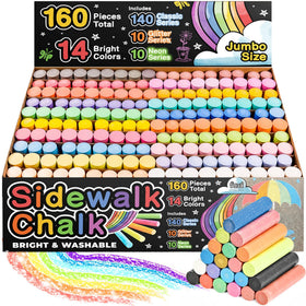 Fat Zebra Designs 160-piece sidewalk chalk set in 14 colors for outdoor murals.