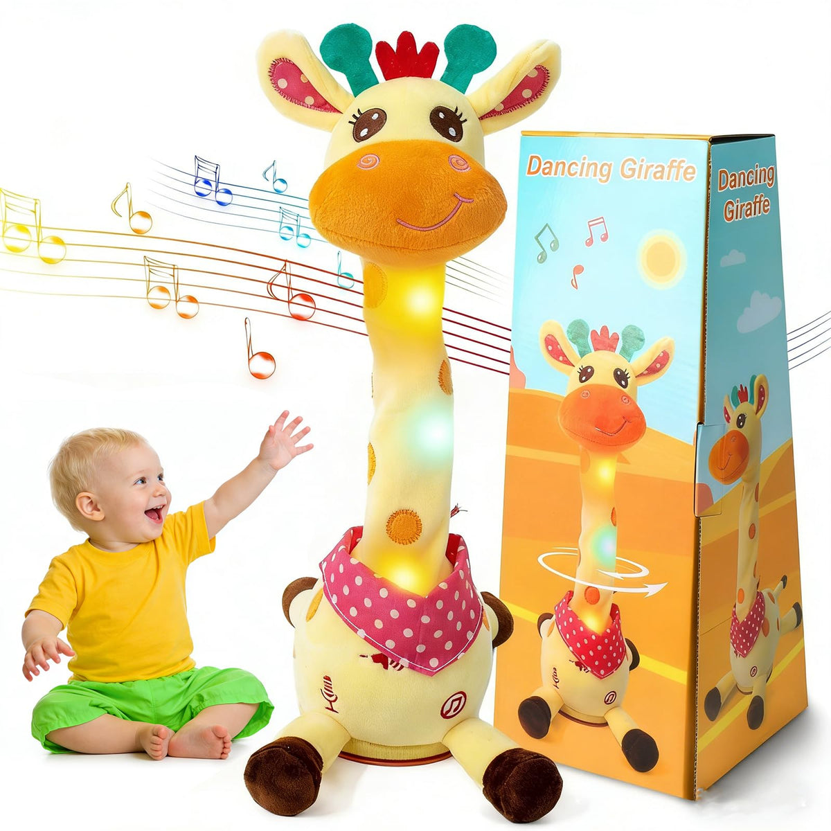 FATIRO dancing talking giraffe toy with light-up features for sensory play.