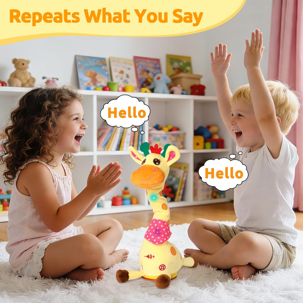 FATIRO plush giraffe uses soft fabric for comfy baby snuggles.