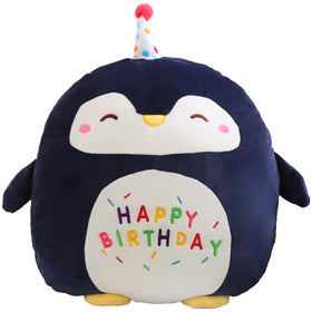 Fawowe Penguin plush toy with Happy Birthday design for cozy celebrations