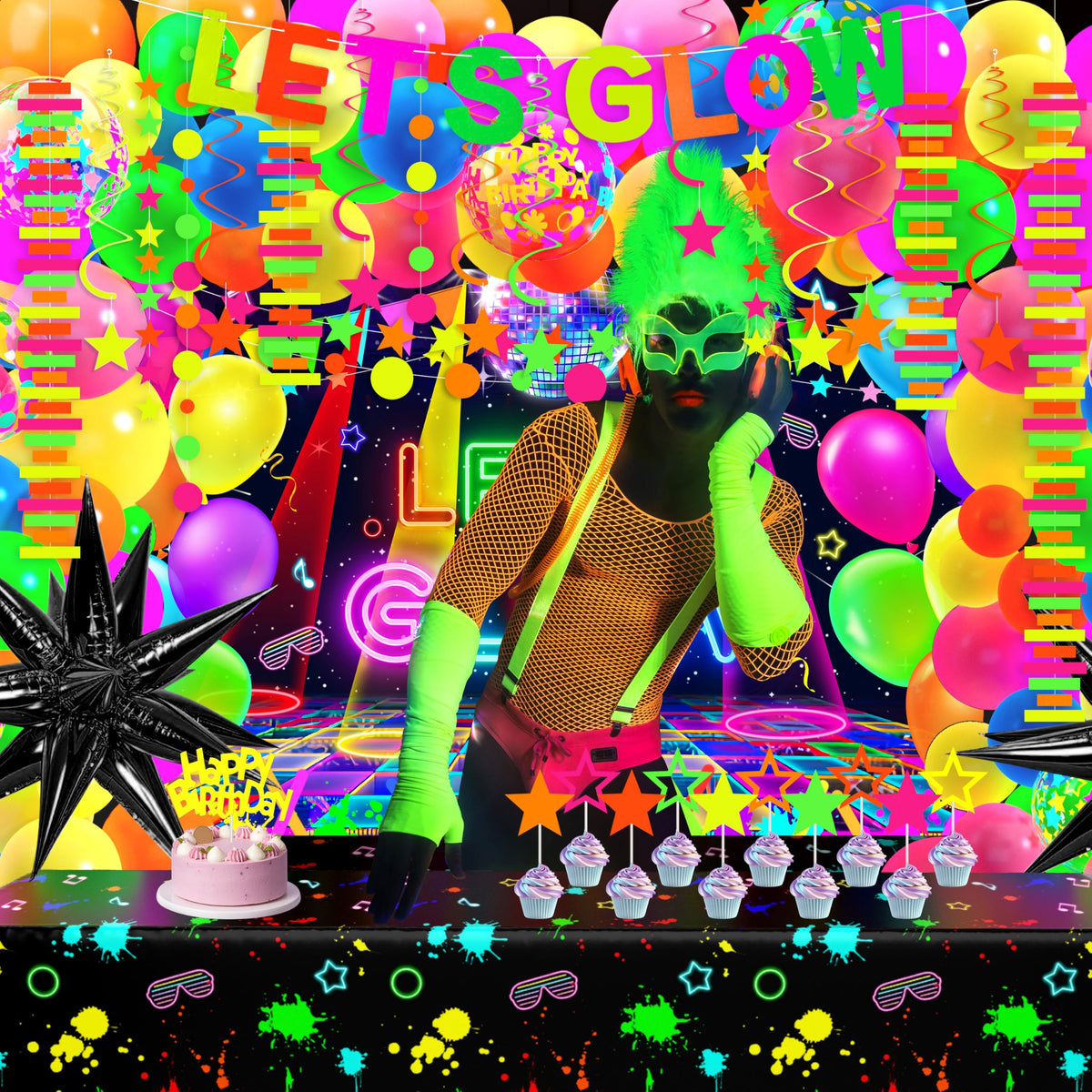 Fayoo neon stars swirls brighten walls with dynamic hanging decor