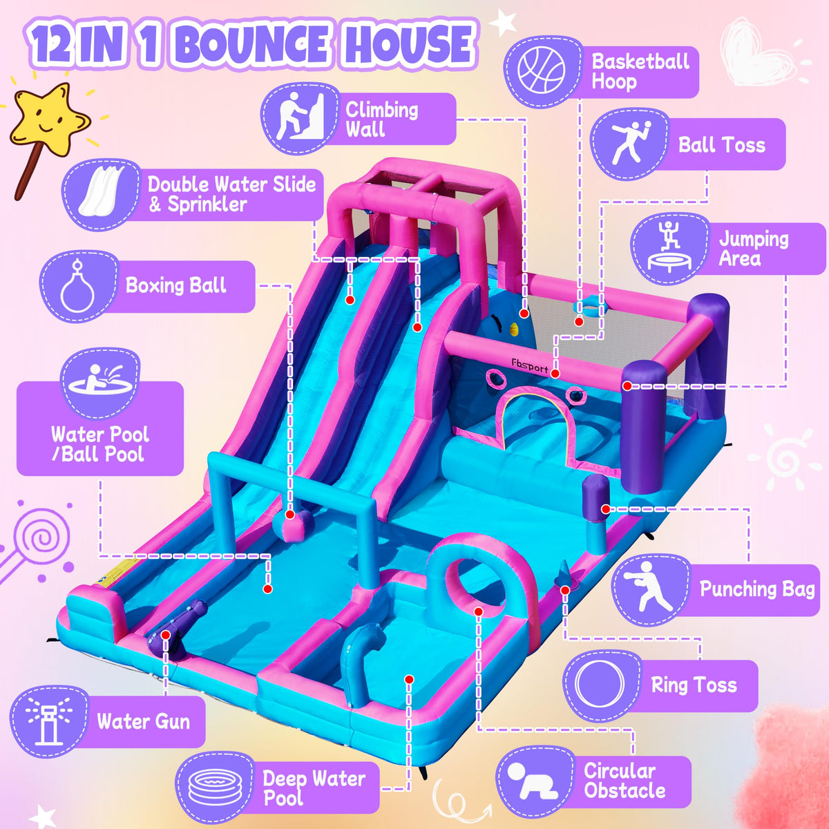 FBSPORT inflatable with wet-dry design enables flexible play indoors or outdoors