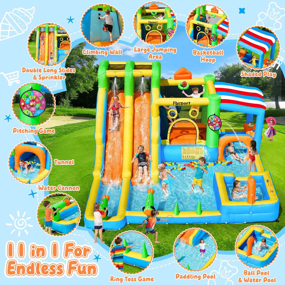 FBSPORT climbing wall and bouncing area for active kids