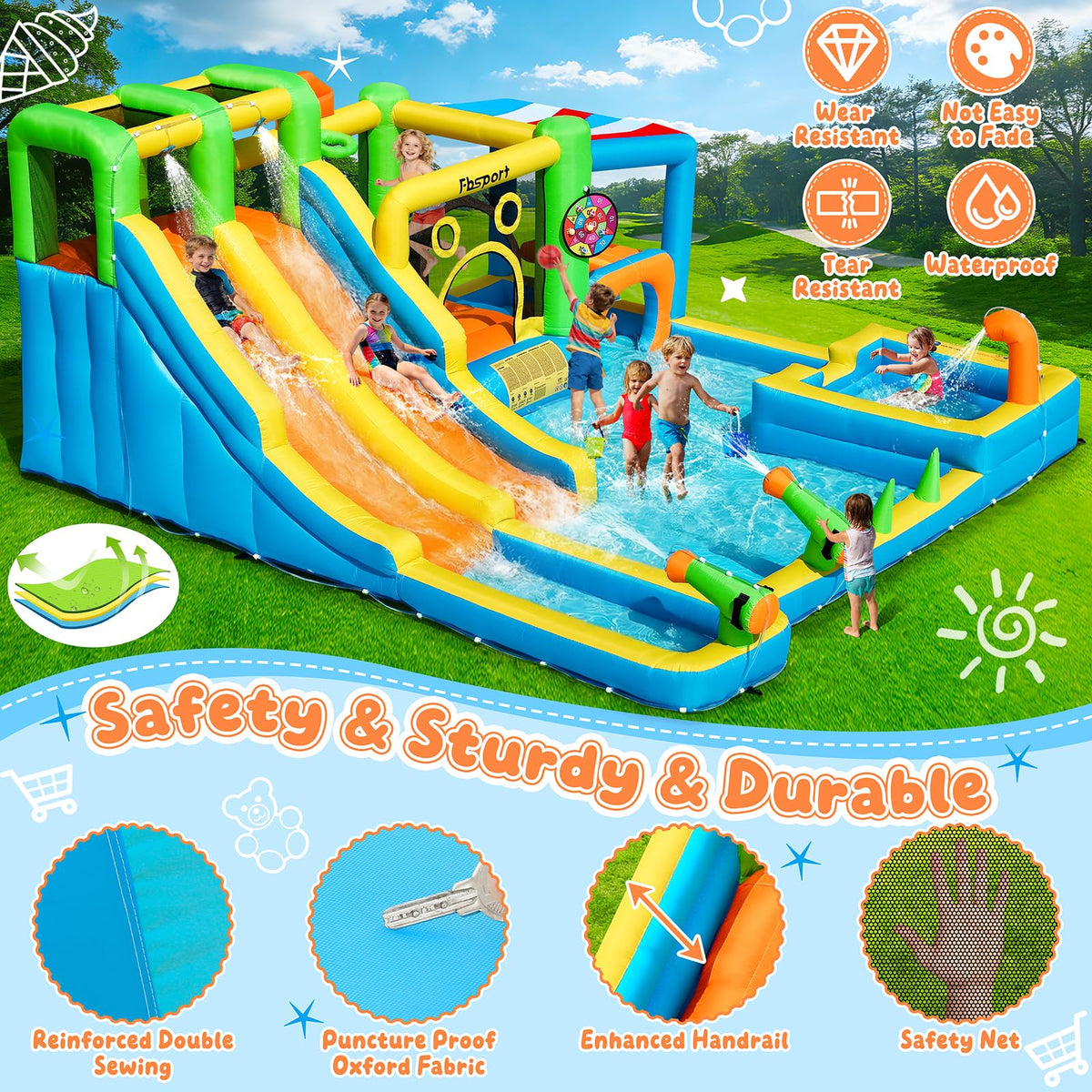 FBSPORT dual slides and basketball hoop for friendly competition