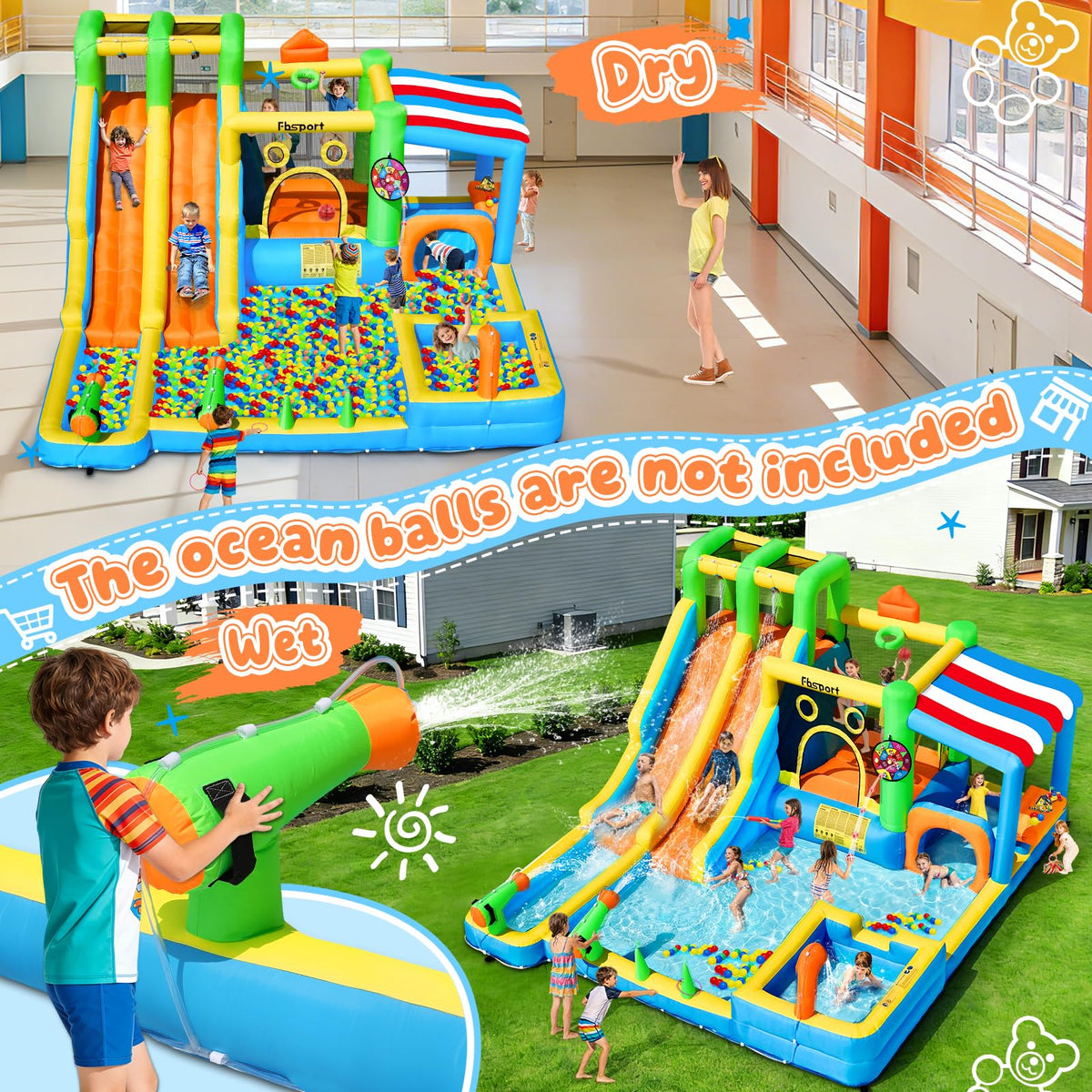 FBSPORT foam water guns and sprinklers for interactive water play