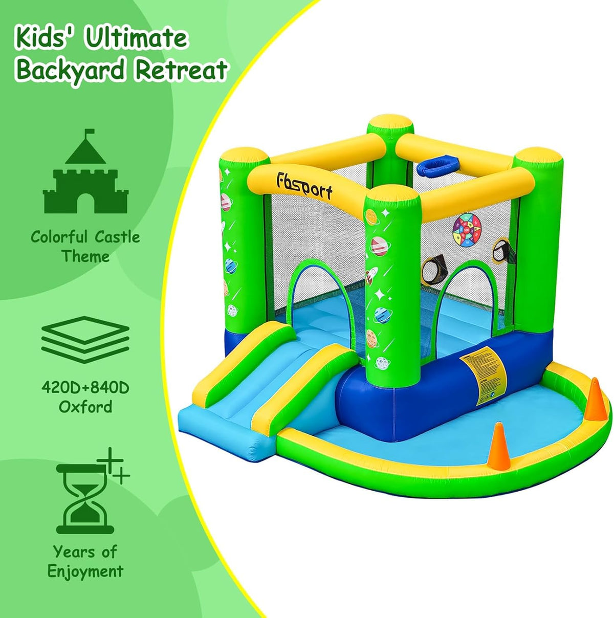 FBSPORT inflatable green dart game area promotes aiming skills and friendly competition