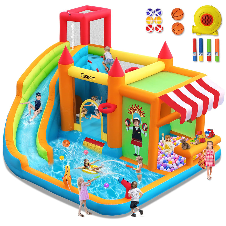 FBSPORT inflatable bounce house water slide front view for safe outdoor play and family fun