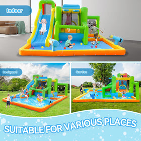 FBSPORT bounce house side view shows safety net and sturdy base