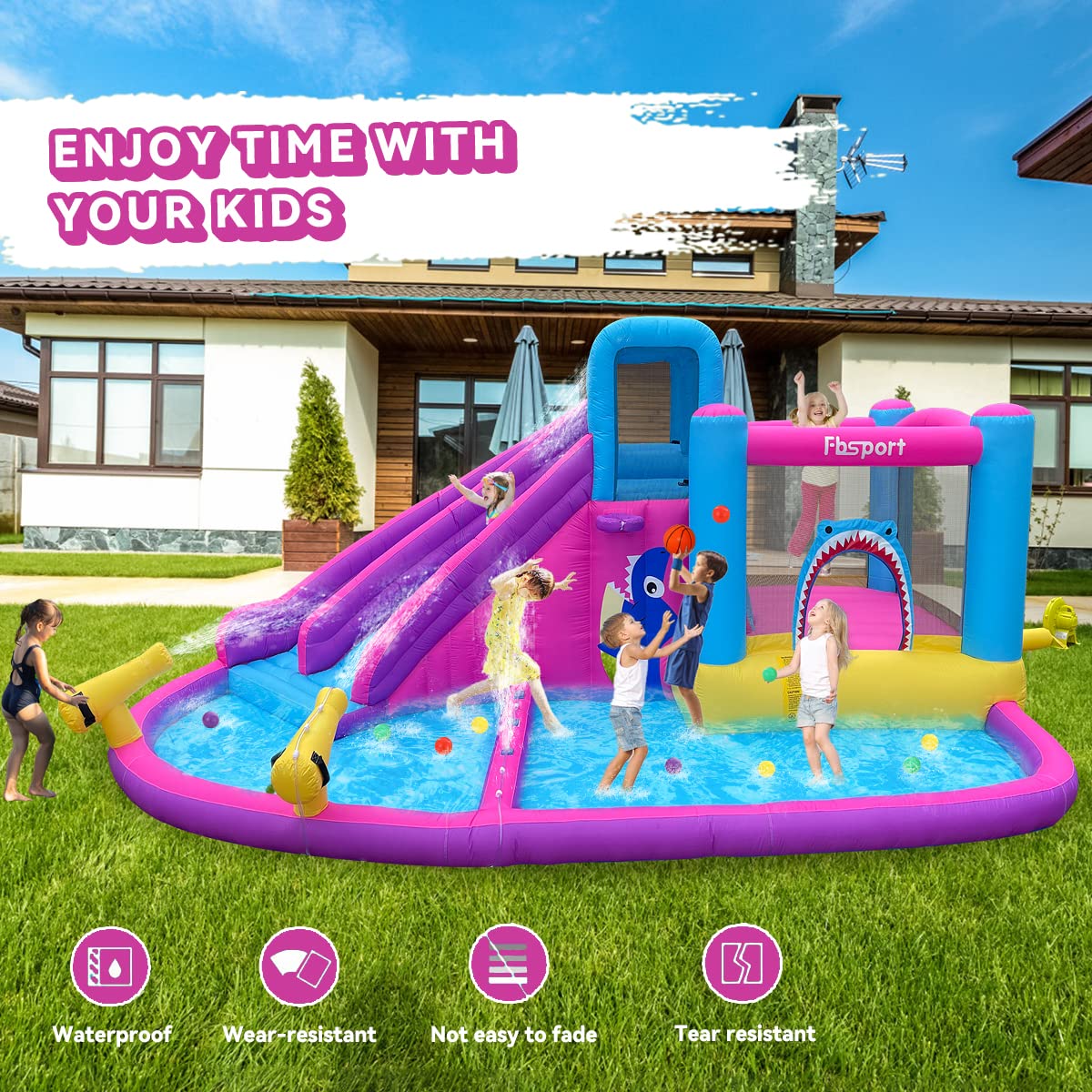 FBSPORT two long slides delivering thrilling exits for multiple children