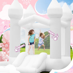 FBSPORT white bounce house with ball pit for imaginative play