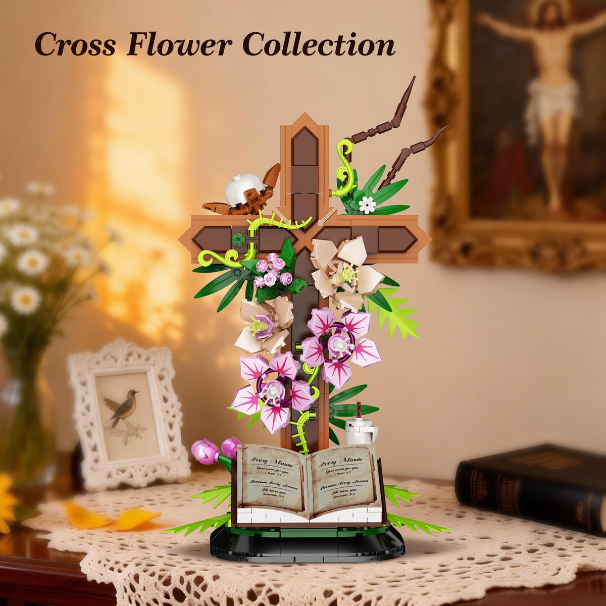FCEYOUT Cross Flower Building Set assembly scene offers gentle stress relief during weekends
