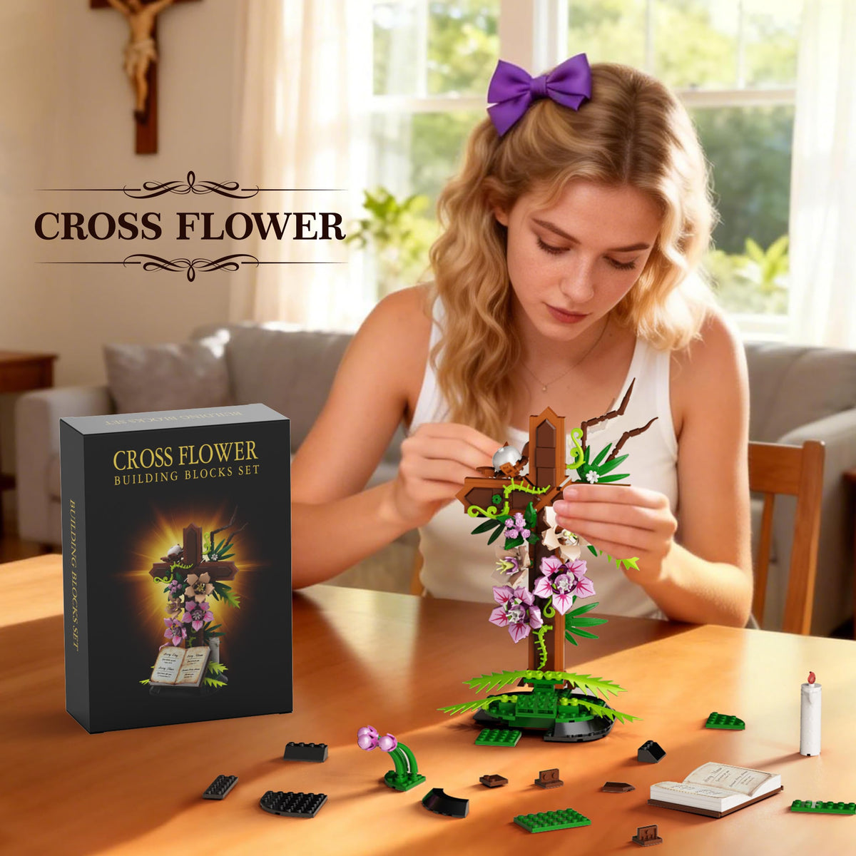 FCEYOUT Cross Flower Building Set makes a thoughtful gift for mothers and adults