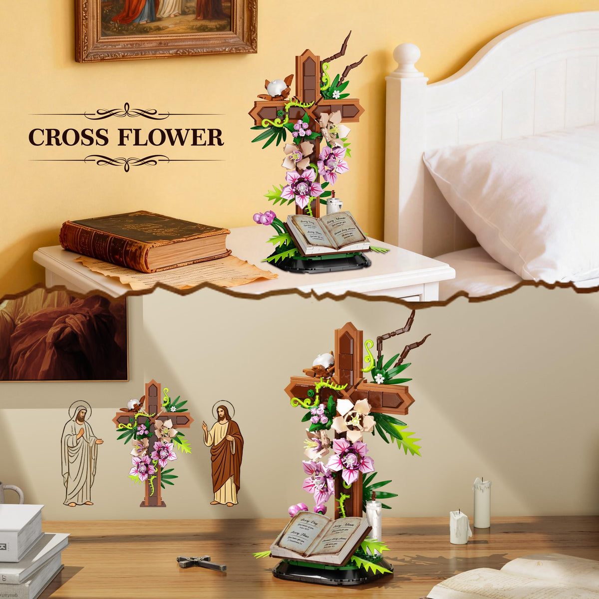 FCEYOUT Cross Flower Building Set kapok and dogwood colors in vibrant close-up