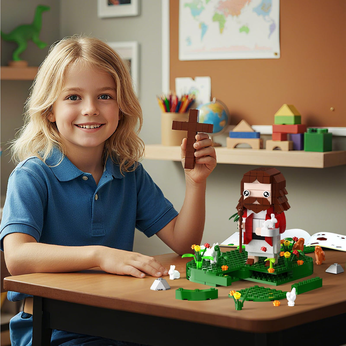 FCEYOUT Jesus Building Block Set manual shows clear steps for easy assembly