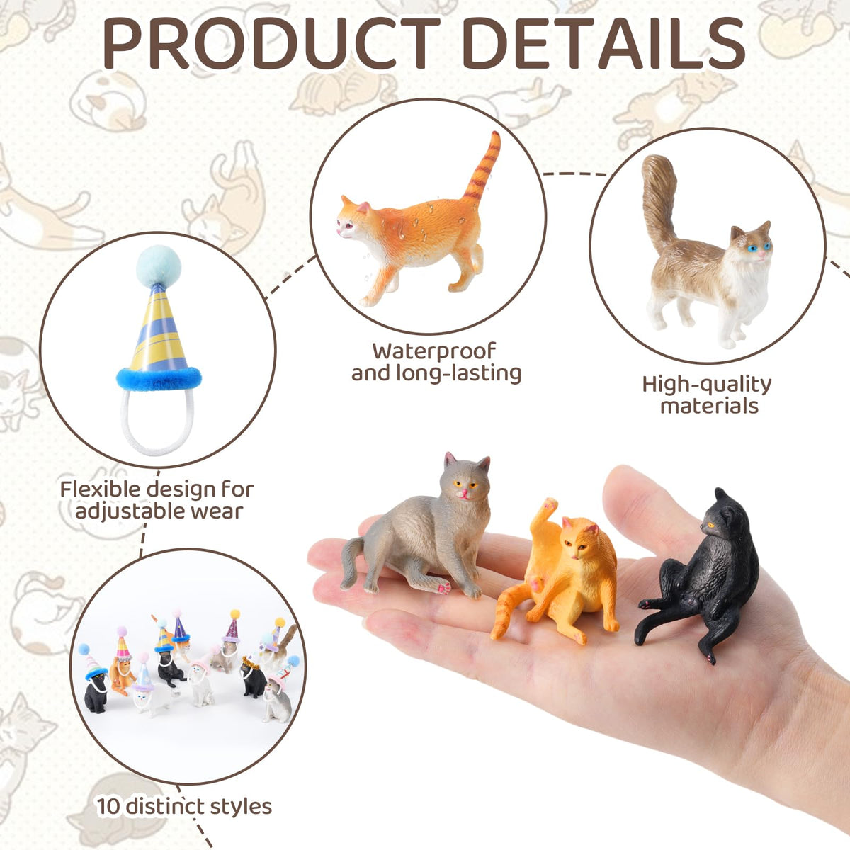 FCKLVMC resin cat cake topper with lifelike details for desserts.