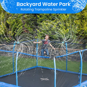 FCLLD Trampoline Sprinkler shows angled nozzle coverage for even cooling.